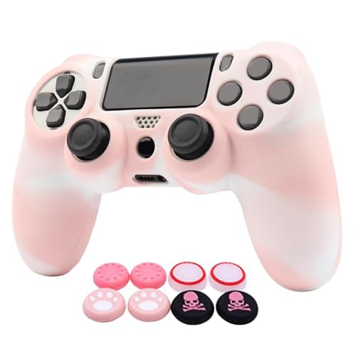 Ralan Pink Controller Skin Protector - Silicone Cover Compatible with PS4 Slim/PS4 Pro Controller (6 Pro Thumb Grips, 2 Skull Cap Grips)(Camouflage Pink + White Pink) - color: Whitepink