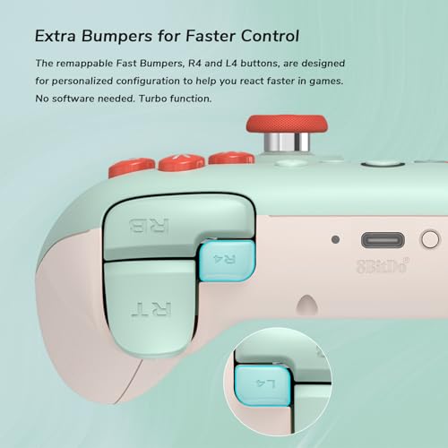 8Bitdo Ultimate 2C Wireless Controller for Windows PC & Android (Mint) | 1000Hz Polling Rate, Hall Effect Joysticks & Hall Triggers, Remappable L4/R4 Bumpers - color: Mint