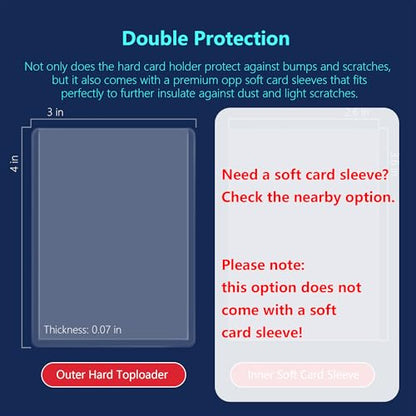 100 Toploaders, 35pt 3"x4" Clear Hard Plastic Card Sleeves (Only 100 Hard) | Fit 2.5" x 3.5" Trading Baseball Soccer Sports Cards, Kpop Photocard, Game Cards, HD, Anti-Scratch for Collection & Display - size: 100 Hard Sleeves + 0 Soft Sleeves
