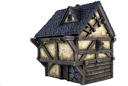 War World Gaming Fantasy Village Set of 4 Houses – 28mm Heroic Scale Wargaming Terrain Model Diorama Scenery Wargame Tabletop Medieval Battle Wargame Battleboard