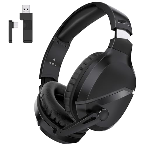 WolfLawS Wireless Gaming Headset with Noise Canceling Microphone for PS5, PC, PS4, 2.4G/Bluetooth Gaming Headphones with USB and Type-c Connector, 3.5mm Wired for Controller - Black, TA2000