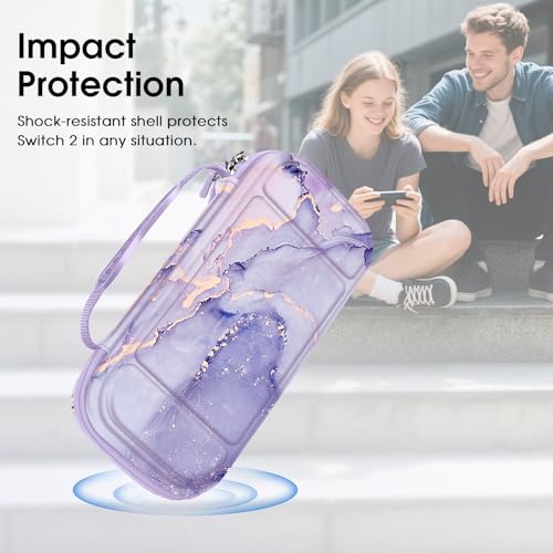 FINTIE Carrying Case for Nintendo Switch 2 (2025), Shockproof Hard Shell Switch 2 Case, Protective Cover Travel Bag with 19 Game Card & 2 Micro SD Card Slots & Inner Pocket, Lilac Marble - color: lilac marble
