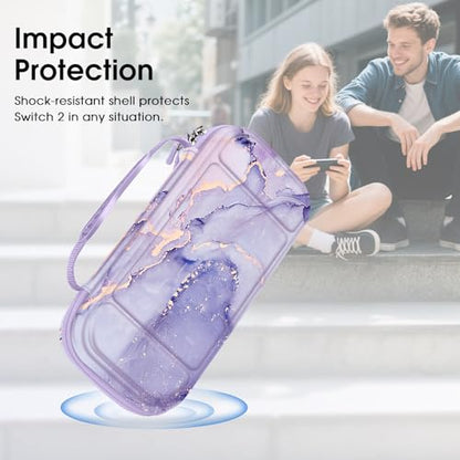 FINTIE Carrying Case for Nintendo Switch 2 (2025), Shockproof Hard Shell Switch 2 Case, Protective Cover Travel Bag with 19 Game Card & 2 Micro SD Card Slots & Inner Pocket, Lilac Marble - color: lilac marble
