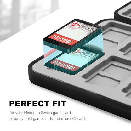 FYY Nintendo Switch Game Case Holder for Switch 2 Cartridge, Red Black Blue | 24 Game Card Slots & 48 Micro SD Card Slots, Hard Shell, Silicone Lining - color: D-Red Black Blue