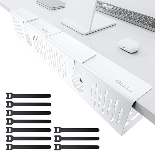 NODOCA No Drill Under Desk Cable Management Tray, 14'' Wire Management, Punch-Free Clamp on, Metal Cable Tray, Wire Organizer Under Desk, Under Desk Basket for Office and Home, White(2 Packs) - color: White, size: 【Clip-on】14''×2pcs