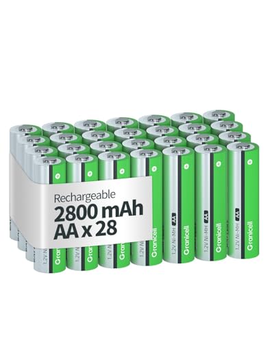 Granicell AA Rechargeable Batteries 2800 mAh High Capacity 1300 Cycle,1.2V NiMH Low Self Discharge AA Battery,28 Pack - size: AA-28