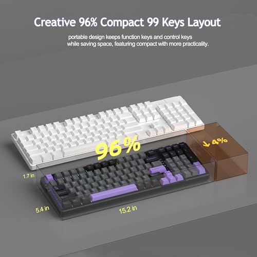 MageGee LIGHT100 Wireless Creamy Keyboard, Gasket Structure Hot Swappable, Tri-Mode 2.4G/USB-C/BT5.0 RGB Backlit Mechanical Gaming Keyboard for Win/Mac/PC, PBT Keycap, 4000mAh Battery, Purple - color: Purple Black/Blue Whale Switch