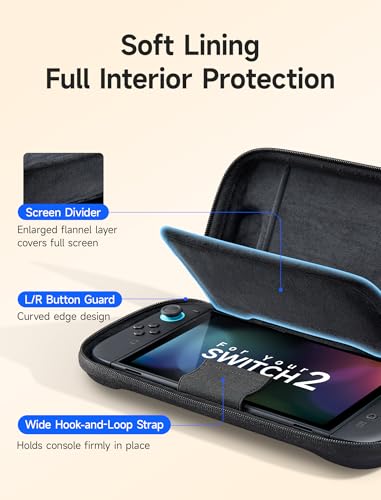 JSAUX Slim Carrying Case for Nintendo Switch 2, Hard Shell Protection | Lightweight Travel Design, 12 Game Card Slots, Wrist Strap, Soft Lining - color: Inner Pouch