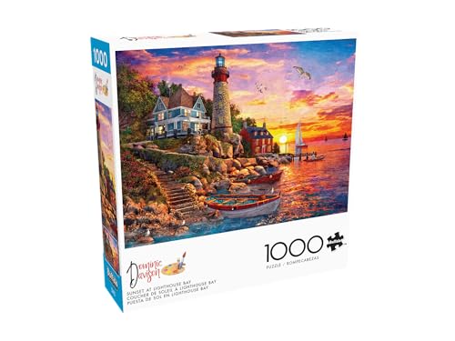 Buffalo Games - Sunset at Lighthouse Bay - 1000 Piece Puzzle for Adults | Art by Dominic Davison, Made in USA, Recycled Board, Finished Size 26.75 x 19.75 in, Includes Poster, Frameable Art, Giftable