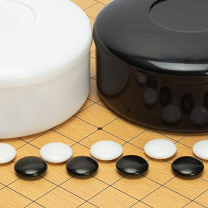 Yellow Mountain Imports Beechwood Veneer (0.4-Inch) Etched Beginner's Reversible 9x9/13x13 Go Game Set Board with Double Convex Melamine Stones - Classic Strategy Board Game (Baduk/Weiqi)