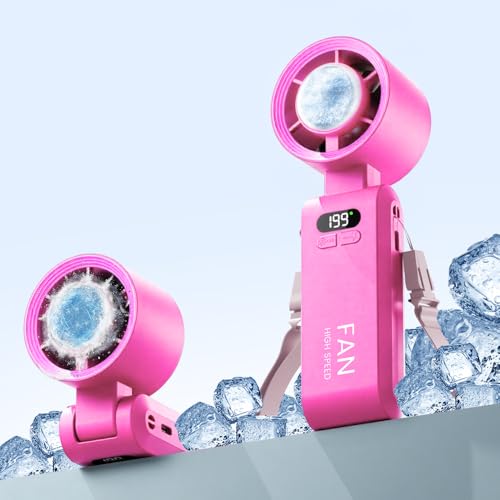 Handheld Portable Turbo Fan with Ice Cooler, Speed (1-199) 5500mAh Rechargeable Personal Fan,[20H Cooling Time] Mini Yet Powerful [20000 RPM] Small Pocket Fans for Travel/Outdoor/Home/Office, HotPink - color: Hot Pink