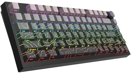 COSTOM WK75 75% Wireless Gaming Mechanical Keyboard,BT5.0/2.4GHz/USB-C, Hot Swappable Pre-lubed Custom Linear Switches,Gasket Structure,RGB Backlit Keyboard for PC/Laptop/Xbox/PS4/PS5 (Topographic) - color: Topographic