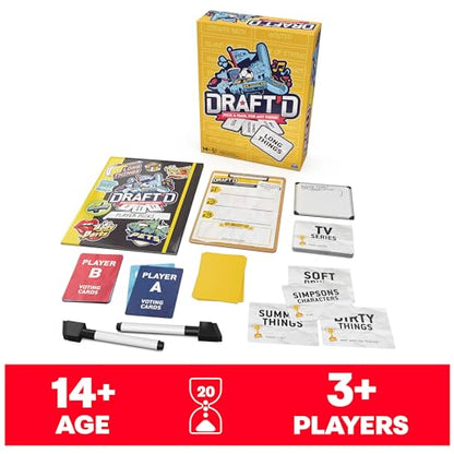 Spin Master Games, Draft’d, Competitive Drafting Party Game with Hilarious Prompts for College Nights, Football Watch Parties, Happy Hour Activity, for Teens & Adults, 3-5 Players, for Ages 14 & Up - style: Draft’d