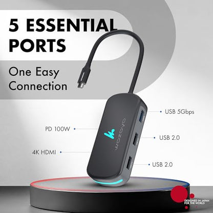 Type C 5 in 1 Wozoyo Docking Station with USB 5Gbps (3.2 Gen 1), 2XUSB 2.0, 4K@60Hz HDMI, and PD 100W – Compact USB-C Hub, Portable Design, Compatibility with macOS, Windows, Android, and iOS - style: 5-in-1