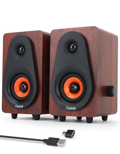 Computer Speakers 12W, Wooden Desktop Speakers USB Powered with Dual Diaphragm, High-Fidelity Stereo Sound for PC Laptop Monitor Tablet, Built-in Audio Output Jack – 2026 Upgrade