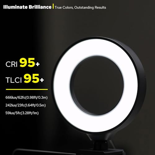 CR5 Video Conference Lighting Kit, 5" Ring Light Clip on Laptop Monitor, Desk Light with Stand Tripod, Bi-Color CRI >95 for Webcam Lighting, Zoom Lighting, Broadcasting, Live Streaming
