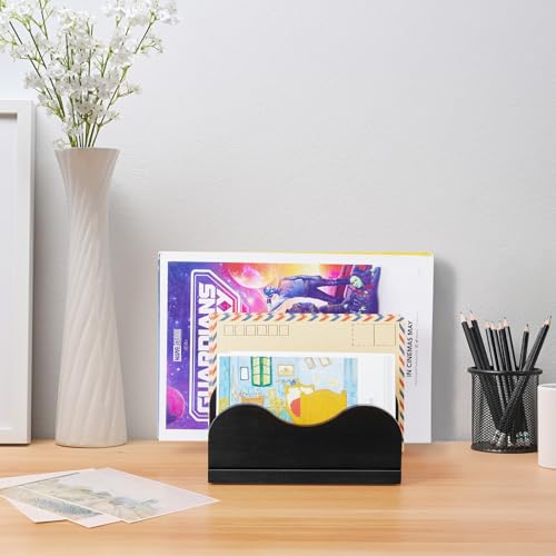 DRASTAR Mail Organizer Countertop, Letter Holder for Desk, Mail Sorter with 3 Slots, Black Small File Holder, Envelope Organizer for Home Office