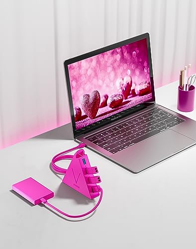 USB Hub 3.0, JoyReken 4-Port USB Splitter for Laptop, Ps4 Keyboard and Mouse Adapter Compatible with Xbox, PC, MacBook, Surface Pro, Flash Drive, HDD, Console, Printer, Camera,Keyborad,Mouse, Hot Pink - color: HotPink-A