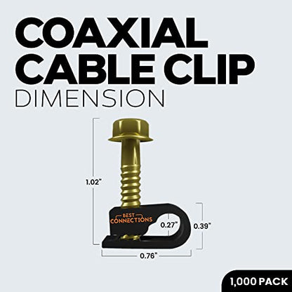 Coaxial Cable Clips with Pre-Inserted Screw (1,000 Pack) – Black Single Cable Mounting Clamps for Coax Cable (RG6, RG59) and Ethernet Cable – Cord Fastener/Strain Relief Clip - style: 1,000 PACK