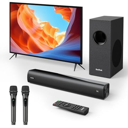 Sound Bar for Smart TV, Karaoke Sound Bar with Wireless Microphones, 2.1CH Soundbar with Subwoofer, BT 5.3 Surround Sound System for TV, Home Theater Soundbar Speakers with Bluetooth/ARC/AUX for Party
