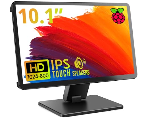 ROADOM 10.1" Touchscreen Monitor, 1024x600 IPS Raspberry Pi Screen, HDMI | 5-Point Touch, Dual Speakers, Plug & Play, Pi 5/4/3/Zero, Home Assistant, Gaming, PC Sub-Monitor, 3 Display Modes, with Case - size: 10.1 Inch