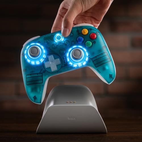 8Bitdo Ultimate 2 Wireless 2.4G Controller (Transparent Blue) | For Windows PC, Apple, Steam & Android, TMR Joystick, Star-Ring RGB Lights, Adjustable Trigger Locks, Charging Dock Included - color: Transparent Blue
