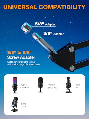 QuadCast Boom Arm, Mic Arm for Blue Yeti HyperX QuadCast SoloCast Fifine AM8 and Most Microphone, Mic Stand Desk with 3/8" to 5/8" Adapter by SUNMON - color: Mic Boom Arm