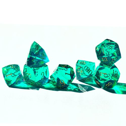 Crystal Multifaceted Polyhedral Dice Set 7 PCS for DND, RPG Tabletop Gaming, Collectors | Tinbox Packing, Gemstone Effect Dice (Crystal Teal) - color: Crystal Teal