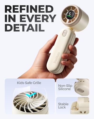 Diveblues Mini Handheld Fan, 30ft/s Portable Turbo Fan [12H Max Cooling], 4000mAh Personal Fan with LED Display, 3-in-1 Hand Held/Neck/Desk Fan for Travel, Cruise, Disney Essentials - color: Vanilla Cream