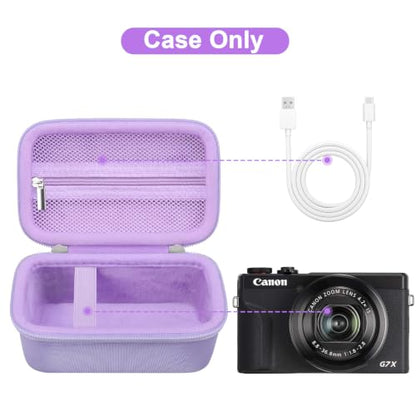 Canboc Carrying Case for PowerShot G7 X Mark III/ G7X Mark II Digital 4K Vlogging Camera, SX740 SX730 Camera Bag, Zipper Mesh Pocket fits USB Cable, Batteries, Purple - color: Purple