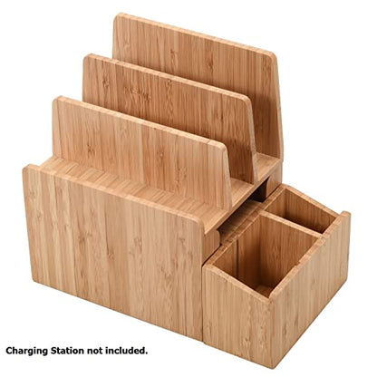 MobileVision Bamboo Caddy Add-On for Bamboo Charging Station Organizers; Compartment and cubby space fits pens, keys, and other small stationary items - color: Caddy Add-On Only