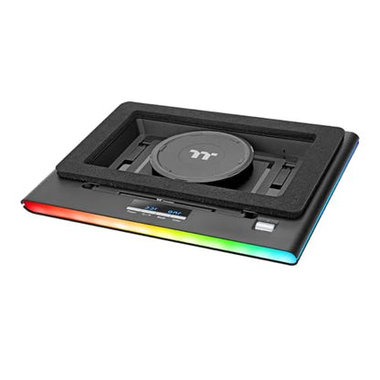 Thermaltake Massive EXTREME Notebook Cooler; Laptop up to 18in; 800~3500 RPM; 48.5 CFM; 120mm Cross Flow Fan; Ambient Temp Sensor; PWM Scroll Wheel; 2 Stage Height & Angle Adjustment; CL-N023-PL12SW-B