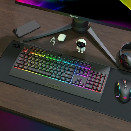 Redragon K525 PRO RGB 3-Mode Wireless Membrane Gaming Keyboard with Multimedia Keys, Linear Mechanical-Feel Switch, 4 Extra On-Board Macro Keys, Dedicated Media Control, Ergonomic Wrist Rest - color: Black, size: 104 Keys Lite Wireless