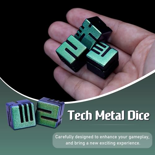 D6 Metal Dice, 16mm 6 Sided Dice Set, ZHOORQI 6Pcs/Set Tech-Themed New Concept Glittery Lines D6 Dice for DND, Tabletop RPGs Gifts（D6-Retro Green） - color: D6-retro Green