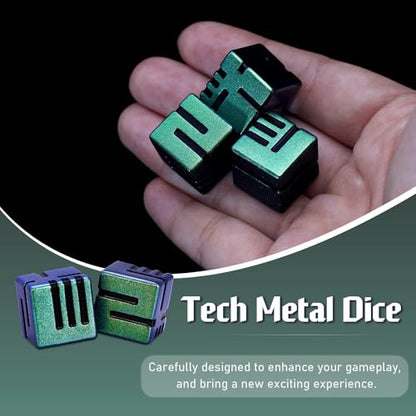 D6 Metal Dice, 16mm 6 Sided Dice Set, ZHOORQI 6Pcs/Set Tech-Themed New Concept Glittery Lines D6 Dice for DND, Tabletop RPGs Gifts（D6-Retro Green） - color: D6-retro Green