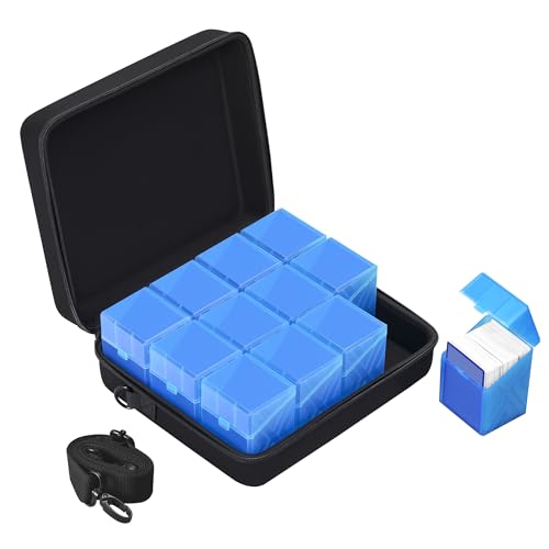 Brappo Deck Box with Carrying Case. Deck Boxes for MTG, TCG, Sports Cards.Set includes 12 packs of Card Deck Storage Boxes. Holds up to 2400 cards.(No Cards) - color: Blue, size: 12 pack