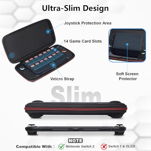 JOYLINK Carrying Case for Nintendo Switch 2, Modular 2-in-1 Dock/Pro Controller Storage Cases + Ultra Slim Carrying Case Travel, All in One Hard Carrying Case with 14 Game Cards Slots