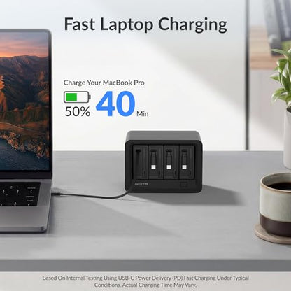 Gitryin 12-in-1 Desktop Modular Charging Station, 4 65W USB C Retractable Chargers with 33.5in Built-in Cables, ETL Surge Protector Charging Hub for Laptop, Phone, Tablet, Home Office Desk, Black - color: Black