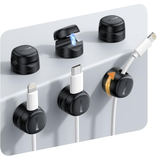 Lamicall 6 Pack Rotating Magnetic Cord Organizer Clips Cable Management - Adhesive Phone Charger Cord Holder for Desk Nightstand Wall Car RV, Office Home College Dorm Room Decor Accessories, Black - color: Matte Black - Rotatable