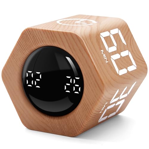 Productivity Timer 1, 5, 10, 30, 60 Minutes Preset, Desk Cube Timer with Gravity Sensor/Mute/Vibration for ADHD, Work, Study, Kitchen, Back to School (Wood Grain) - color: Wood Grain