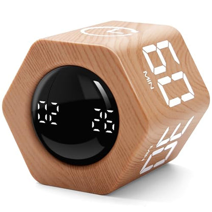 Productivity Timer 1, 5, 10, 30, 60 Minutes Preset, Desk Cube Timer with Gravity Sensor/Mute/Vibration for ADHD, Work, Study, Kitchen, Back to School (Wood Grain) - color: Wood Grain