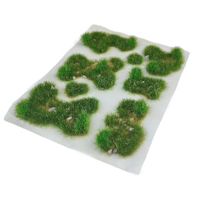 Static Grass Tufts Mat – 8 Peel-and-Play Pre-Cut Patches, Self-Adhesive Turf in Mixed Irregular Shapes for Diorama, Model Railway & Wargaming Terrain (1 Sheet) (Summer Green) - color: Summer Green
