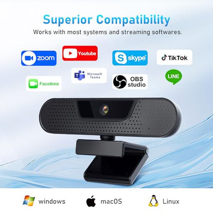 1080P Webcam with Microphone, 75°FOV FHD PC Camera with 1080P/60fps, Privacy Cover, Plug & Play USB Web Cam, Autofocus, 1080P/60fps External Webcam for PC, Computer Web Camera for Laptop, Mac, Zoom - color: 2K/75°FOV