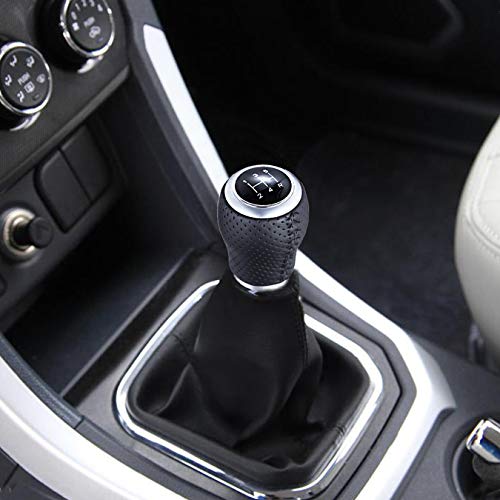 5 Speed Manual Gear Shifter Stick Handle Black Stitched Leather Shift Lever Knob Replacement Fit Most Trucks Cars - color: black with black stitching