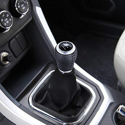 5 Speed Manual Gear Shifter Stick Handle Black Stitched Leather Shift Lever Knob Replacement Fit Most Trucks Cars - color: black with black stitching