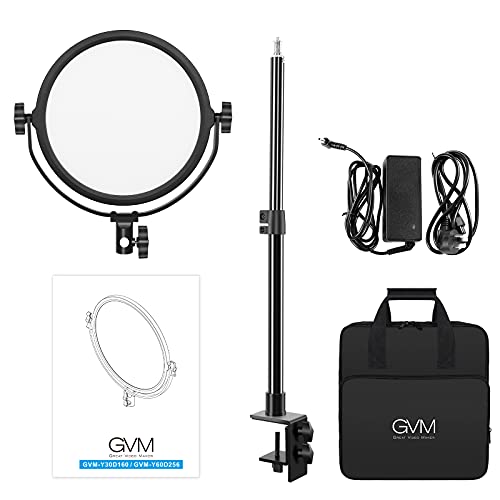 GVM Desk Mount LED Video Light, 10'' Round Key Light with Built-in Diffuser and LCD Display, Bi-Color Professional Light for Game/Studio/Streaming/YouTube Video Shooting, APP Control CRI 97+