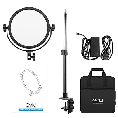 GVM Desk Mount LED Video Light, 10'' Round Key Light with Built-in Diffuser and LCD Display, Bi-Color Professional Light for Game/Studio/Streaming/YouTube Video Shooting, APP Control CRI 97+
