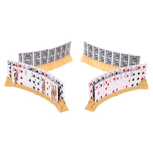 Stackable Card Holder, Double Layered Playing Card Holder Organizer Tray with Wood Grain Design, 4 Pack Storage Case for Seniors, Adults, Arthritis Patients and Kids - color: Wood Grain Design（4pack ）