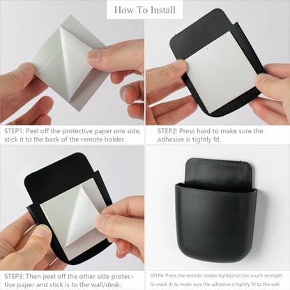 noonebutyou 3 Pcs Remote Control Holder Wall Mount Self Adhesive Remote Case Hole-Free Storage Organizer Wall Pencil Holder Phone Charging for Home Office School(Black) - color: Black