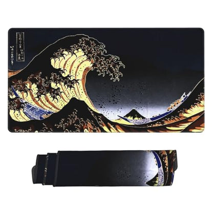 MTG Playmat The Big Wave Dark Brown TCG Play Mat Original Hand-Painted Stitched Edges Smooth Surface Non-Slip Rubber Base for Board Games Trading Card Games 23.5x13.6in
